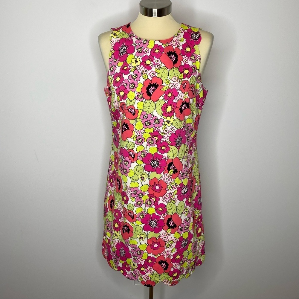 Pappagallo Pink Mod Floral Print Scallop Edge Sheath Dress
